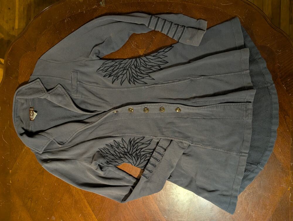 XCVI Jacket Womens S Gray Embroidered Wing French Terry Cardigan Goth